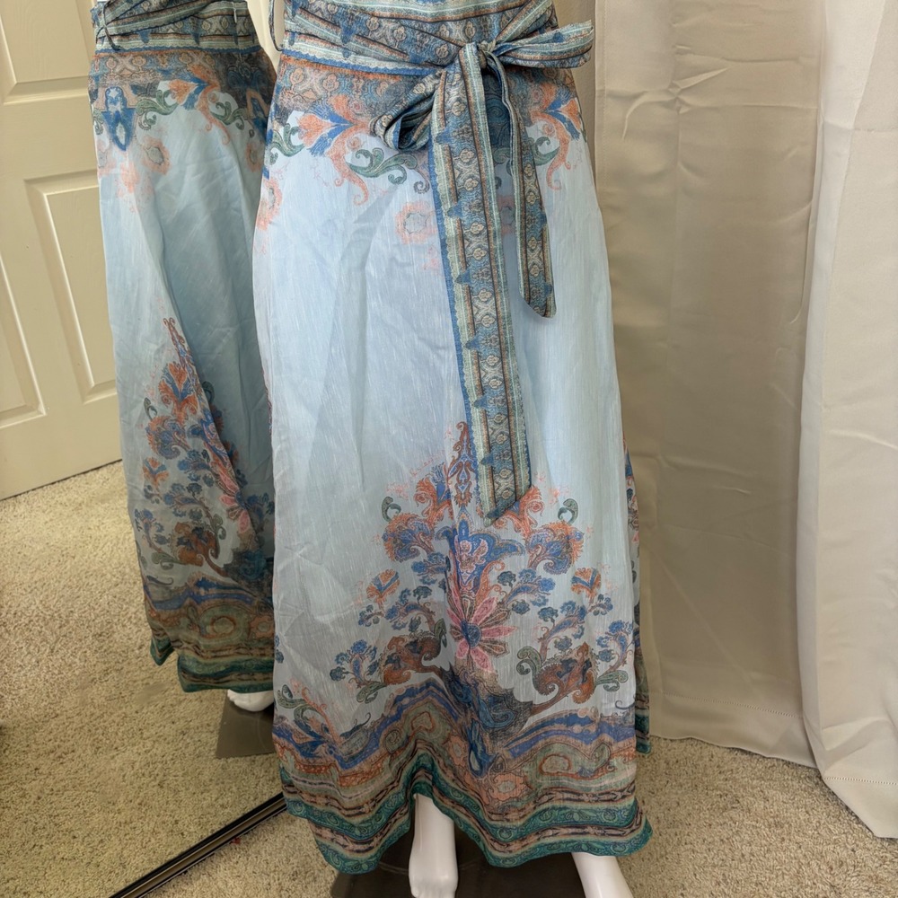 Benaar LA Katherine Tie Waist Maxi Skirt Blue Paisley Boho Small NWT